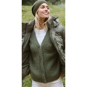 JENNI KAYNE Olive Green Cocoon Cardigan Sweater Alpaca Wool Oversized Medium